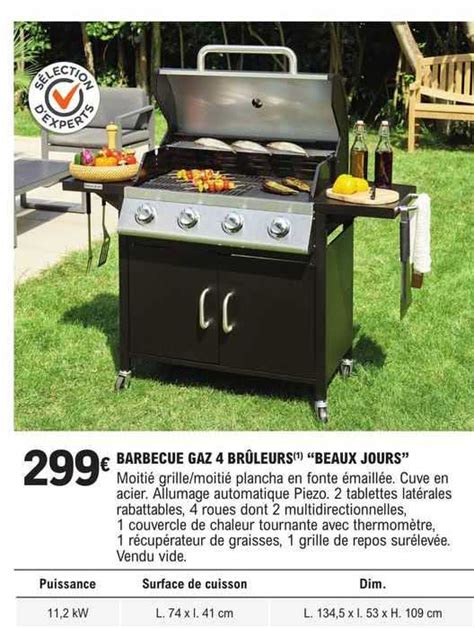 Promo Barbecue Gaz 4 Brûleurs beaux Jours chez E Leclerc Brico