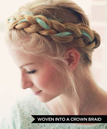 Woven Into A Crown Braid Ribbon Hairstyle Two Braid Hairstyles Ribbon