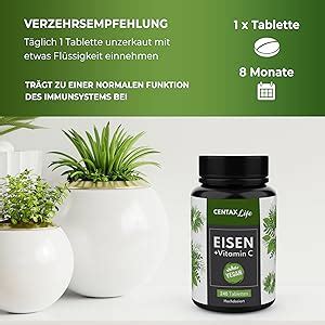 Centax Life Eisen Hochdosiert Vitamin C 240 VEGAN Eisen Tabletten