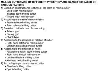 Classification And Nomenclature Of Milling Cutter Ppt