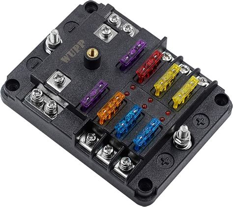 Wupp 12 Volt Fuse Block Waterproof 6 Way Fuse Box With 6 Ground Negative Busbar For