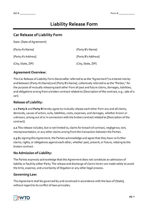 Free Dmv Release Of Liability Forms Editable