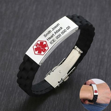 Silicone Wristband For Men Personalize Medical Alert Bracelet Etsy