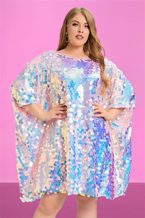 Xpluswear Design Plus Size Party Sparkly Iridescent Round Sequin