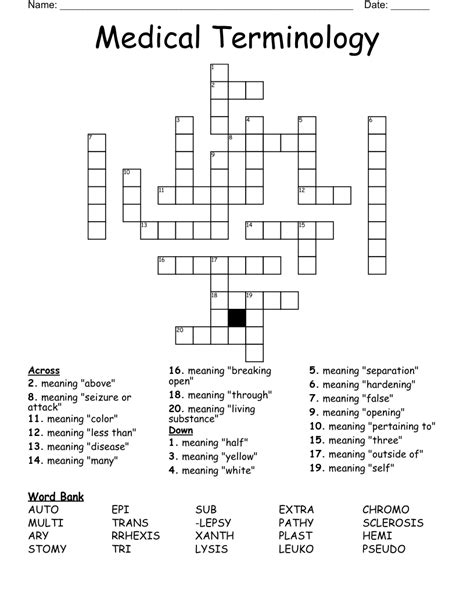 Medical Terminology Crossword WordMint