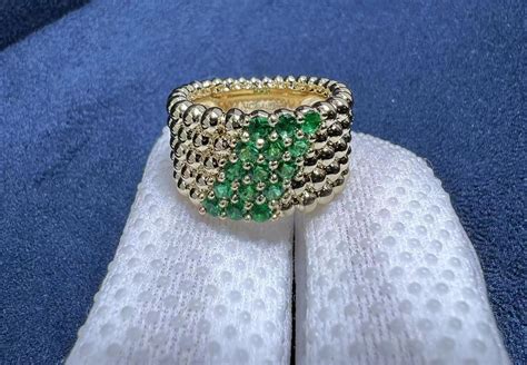 Van Cleef Arpels Perlee Couleurs 18K Yellow Gold 5 Rows Emerald Ring