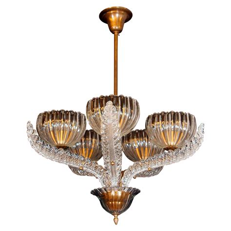 Lustre De Style V Nitien De Murano Avec Cinq Bras En Verre Transparent