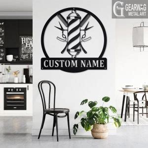 Custom Barbershop Metal Wall Art With Led Light Personalized