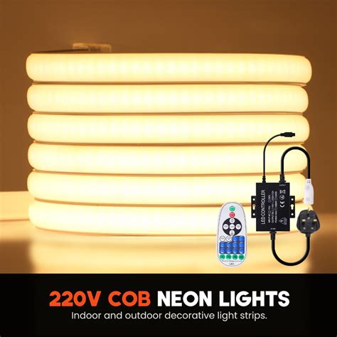 Ac V Cob Led Strip Light With Remote Uk Power Plug Leds M Ip