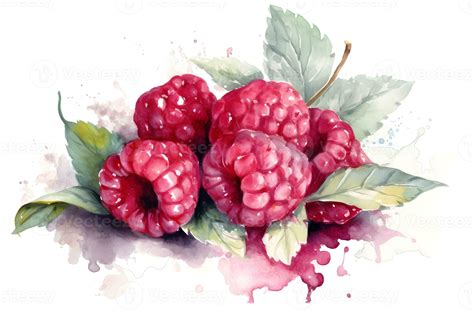 Watercolor Painting Of Raspberry On White Background Stock