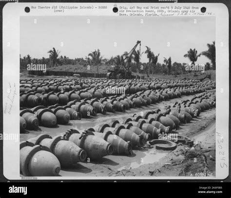 500 lb. M76 incendiary bombs at bomb dump on Lingayen Airstrip ...