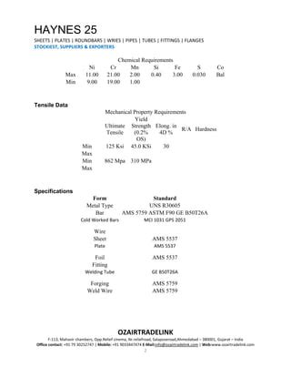 Haynes 25 Round Bar Supplier Exporter PDF