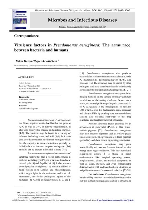 Pdf Virulence Factors In Pseudomonas Aeruginosa The Arms Race Between Bacteria And Humans