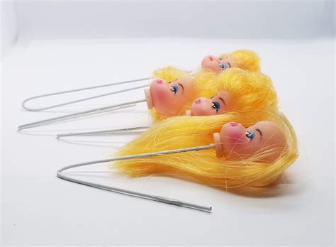 Miniature Blonde Doll Heads On A Wire Set Of 4 Blondes Short Long Hair Cake Decorating