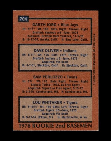 Topps Set Break Rookie Lou Whitaker Ex Exmint Gmcards Ebay