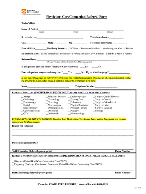 Fillable Online Physicians Careconnection Referral Form Fax Email Print