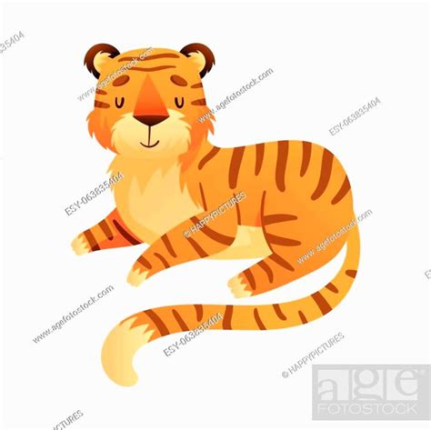 Cute Lying Tiger Wild Jungle Predator Animal Cartoon Vector