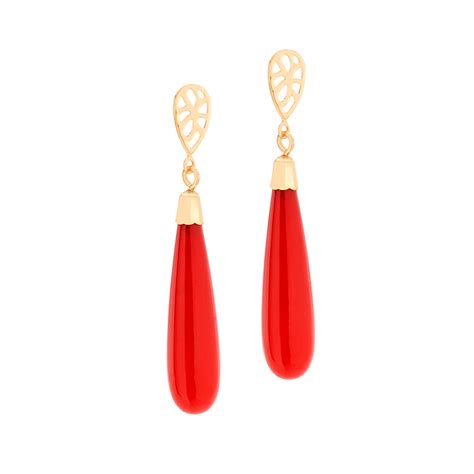 Brinco gota metal pedra sintética vermelha alegria latina Rommanel