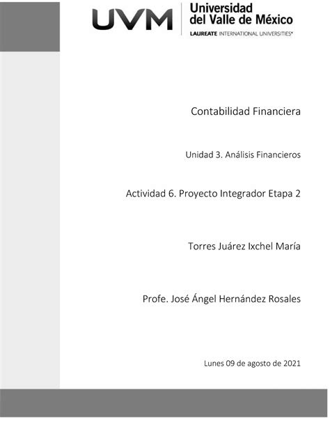 Actividad Proyecto Integrador Etapa Unidad An Lisis Financieros