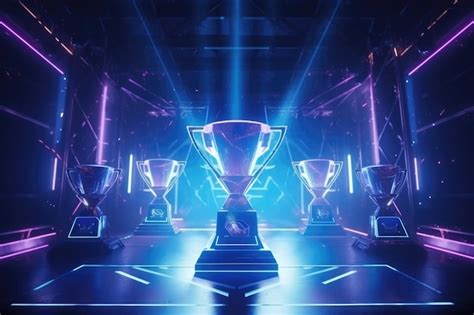 Premium AI Image | The Ultimate Showdown eSports Championship Trophy Shines Amidst Spectacular Arena