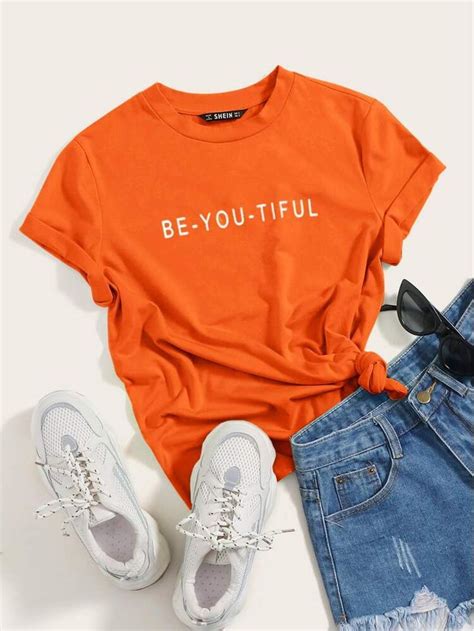 Shein Camiseta Gráfico De Slogan Remeras Estampadas Camisetas