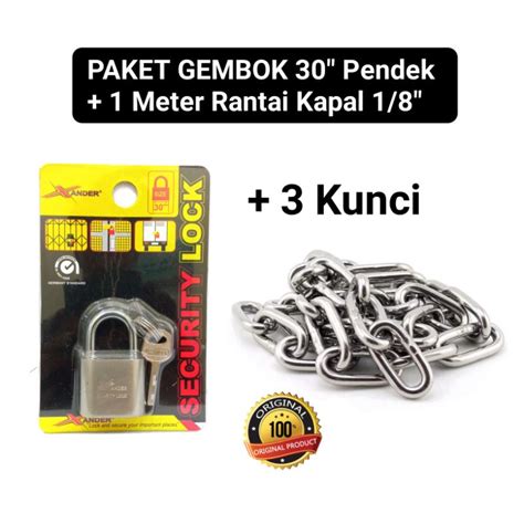 Jual Paket Murah Gembok Mm Xander Leher Pendek Rantai Kapal Meter