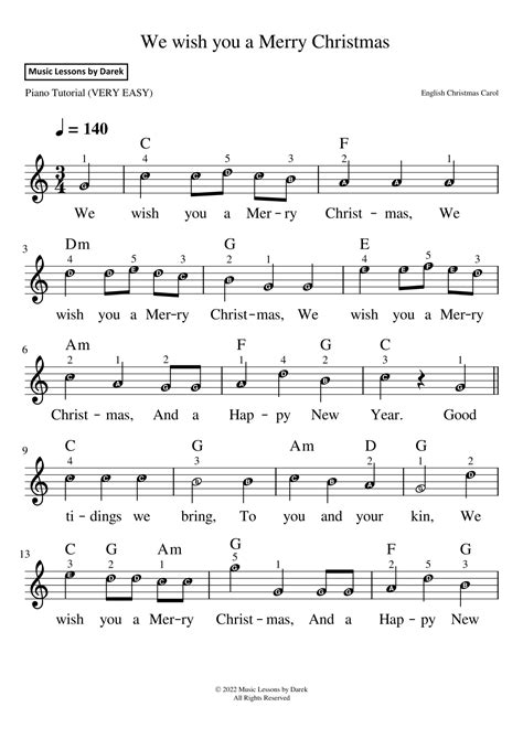 We Wish You A Merry Christmas Christmas Carol Very Easy Piano Arr