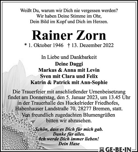 Traueranzeigen Von Rainer Zorn Trauer Gedenken