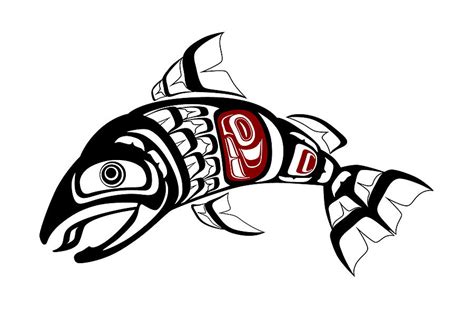 Pacific Northwest Coast Salmon design fish native american Hiada first ...