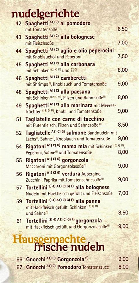 Speisekarte Ristorante La Scala