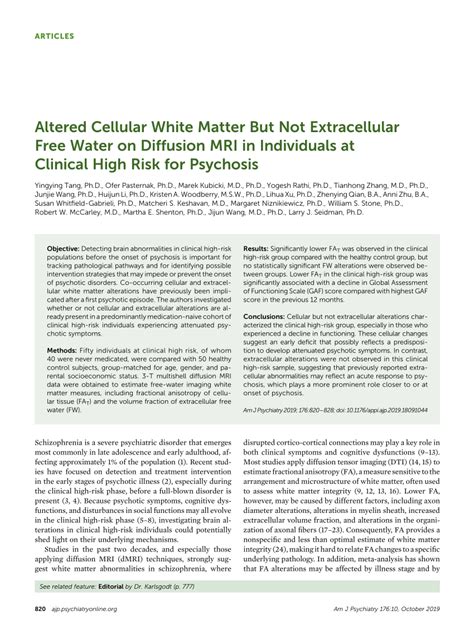 Pdf Altered Cellular White Matter But Not Extracellular Free Water On