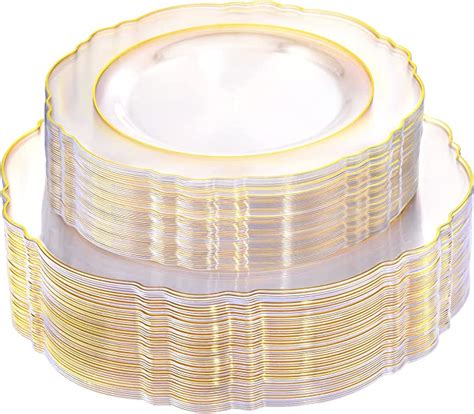 Amazon Wdf Pcs Clear Plastic Plates With Gold Trim Baroque