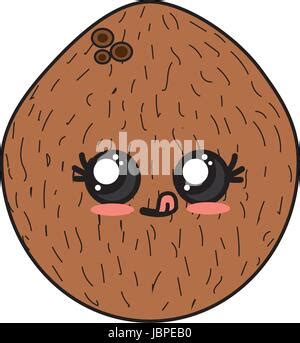 Funny Cartoon Coconut Kawaii Fruit Character Vector Food Illustration