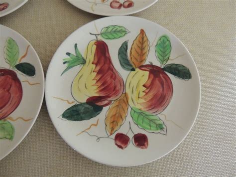 Four Vintage Plates Hand Painted Fruit Design Southern Etsy