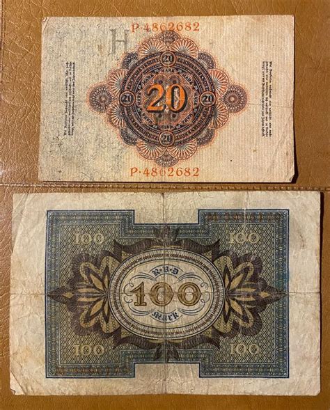 Zwei Reichsbanknoten Berlin 100 Mark 1920 20 Mark 1914 Kaufen Auf