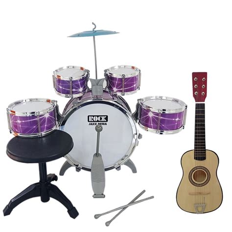 Kit Infantil Bateria Musical 5 Tambores Violao De Madeira Shopee Brasil