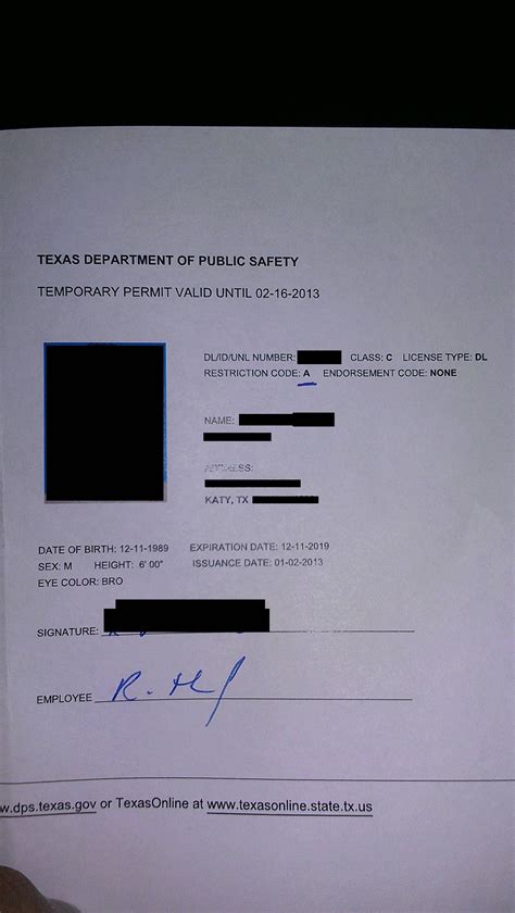 Texas Temporary Id Template