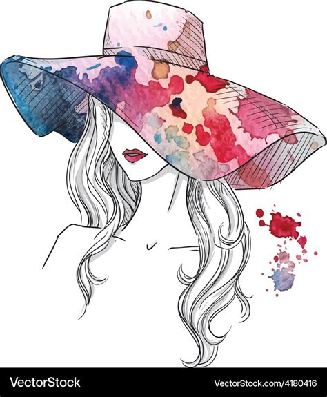 Sketch a girl in a hat Royalty Free Vector Image