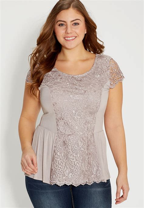 Plus Size Peplum Top With Lace Plus Size Peplum Top Dress Outfit Lace Short Sleeve Top