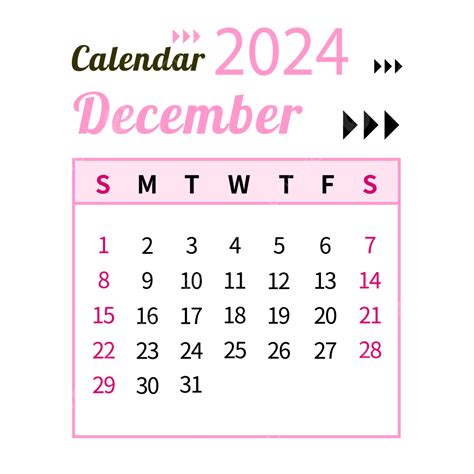 December 2024 Calendar Simple Pink 2024 December Year Png And Vector