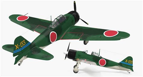 Avión De Combate A6m Zero Japanese Navy Wwii Rigged Modelo 3d 129