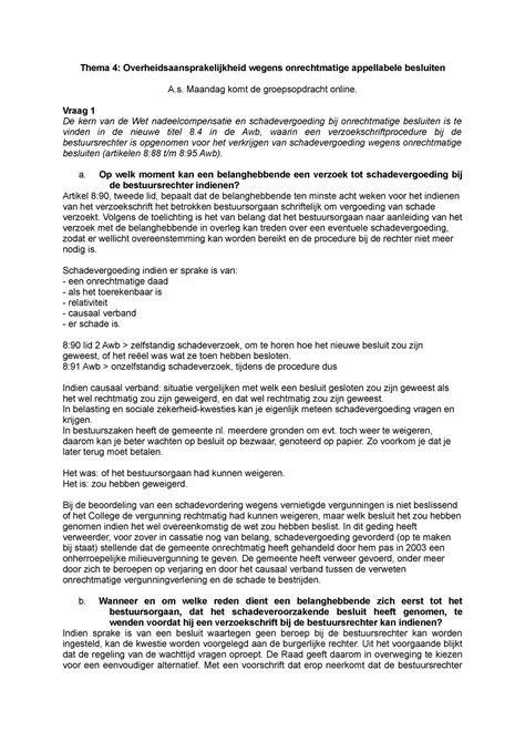 Werkgroepopdrachten Thema 4 Thema 4 Overheidsaansprakelijkheid