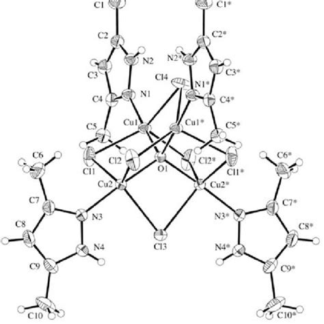 The Molecular Structure Of Copper Ii Complex With Labeling Of