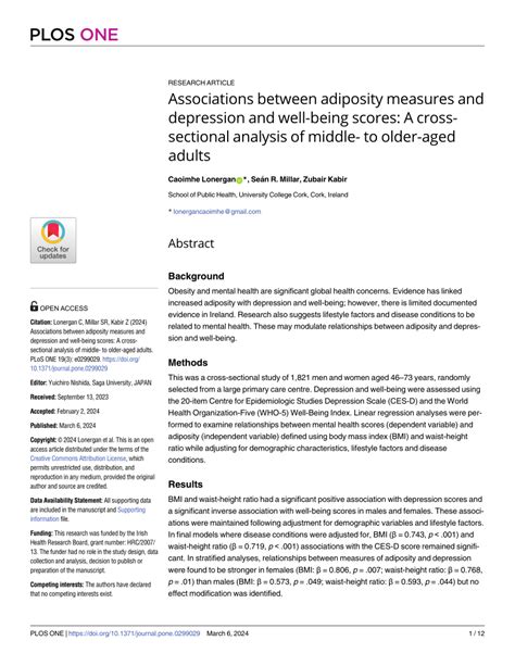 Pdf Associations Between Adiposity Measures And Depression And Well