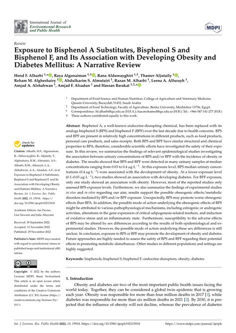 PDF Exposure To Bisphenol A Substitutes Bisphenol S And Bisphenol F