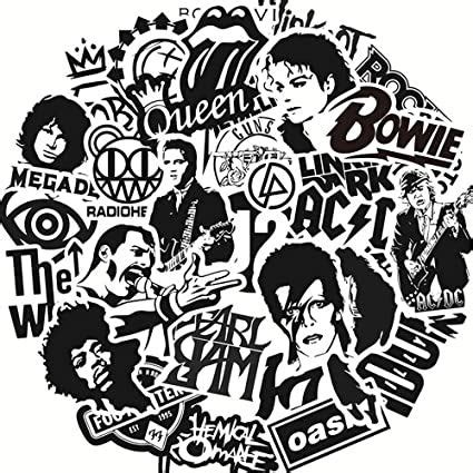 Rock Band Music Stickers-50pcs Pack Black and White Stickers Decals ...