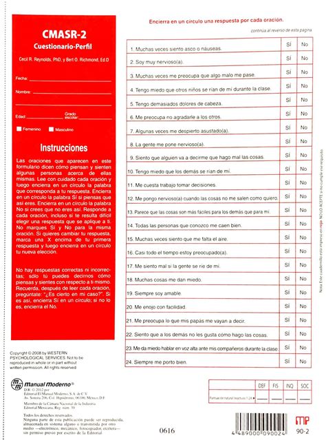Cuestionario Cmars 2 Test Psicologia Psicologia Medica Studocu