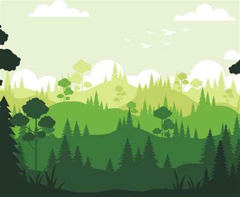 Green Pine Forest Silhouette Background Vector Art Graphics