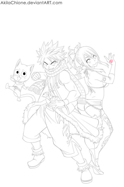 Natsu Lucy And Happy Lineart By Akilachione Fairy Tail Art Sailor