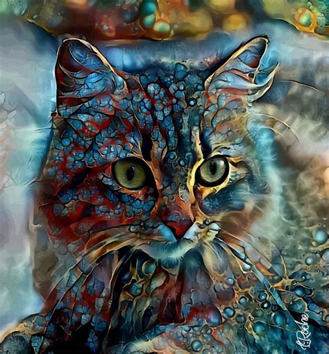 Moon Cat Mix Media On Panel X Digital Arts By L Roche